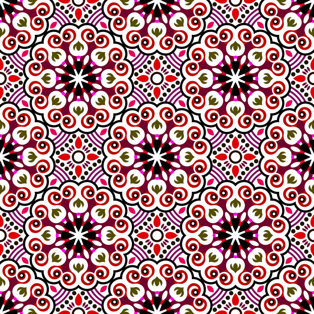 Red - Brown - Purple Mandala Fabric - 132i