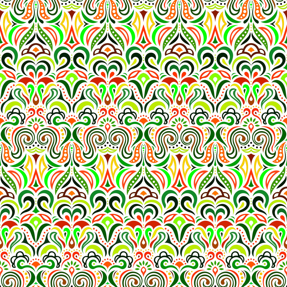Green - Red - Yellow Abstract Doodle Fabric 1008.3i