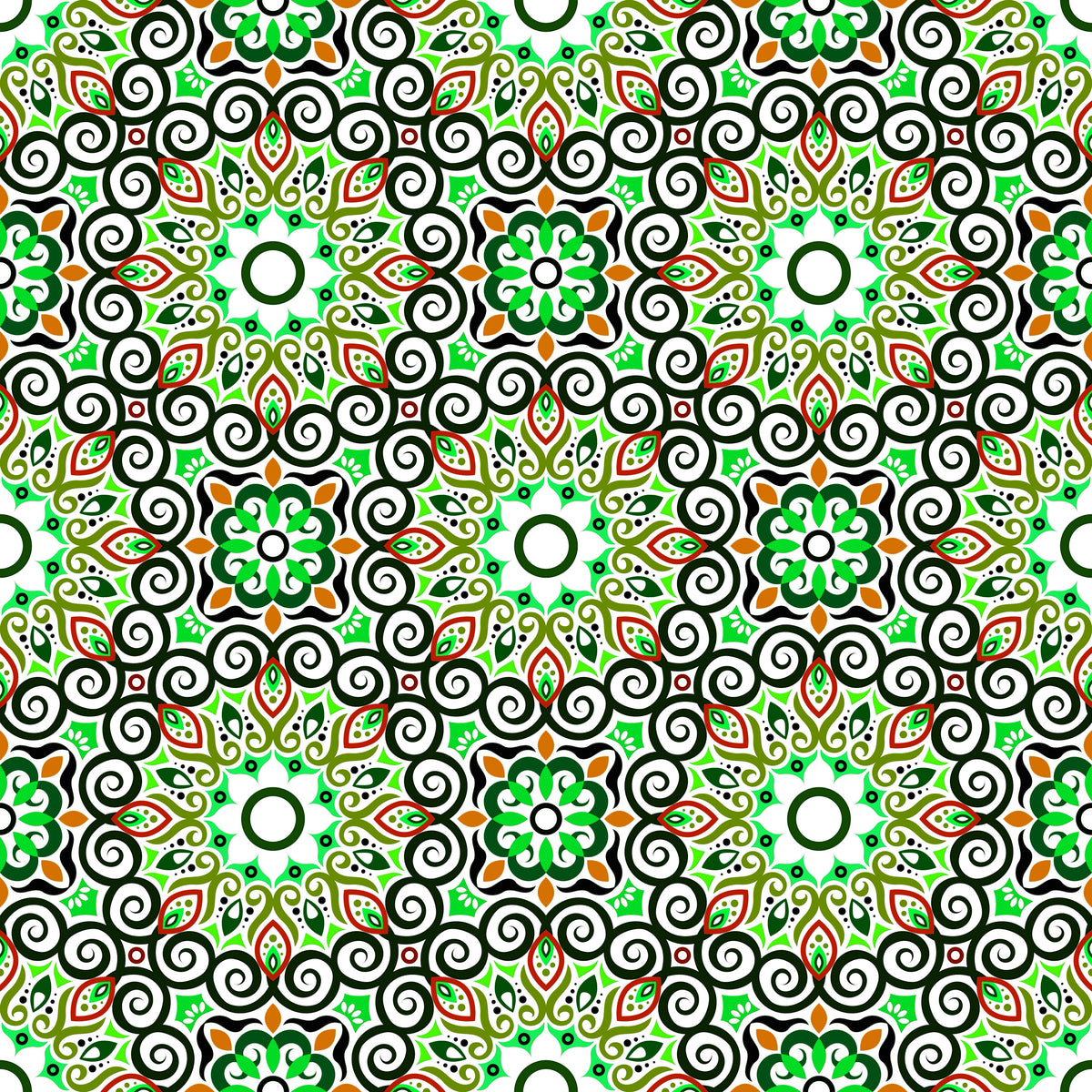 Green - Orange Mandala Fabric - 125i