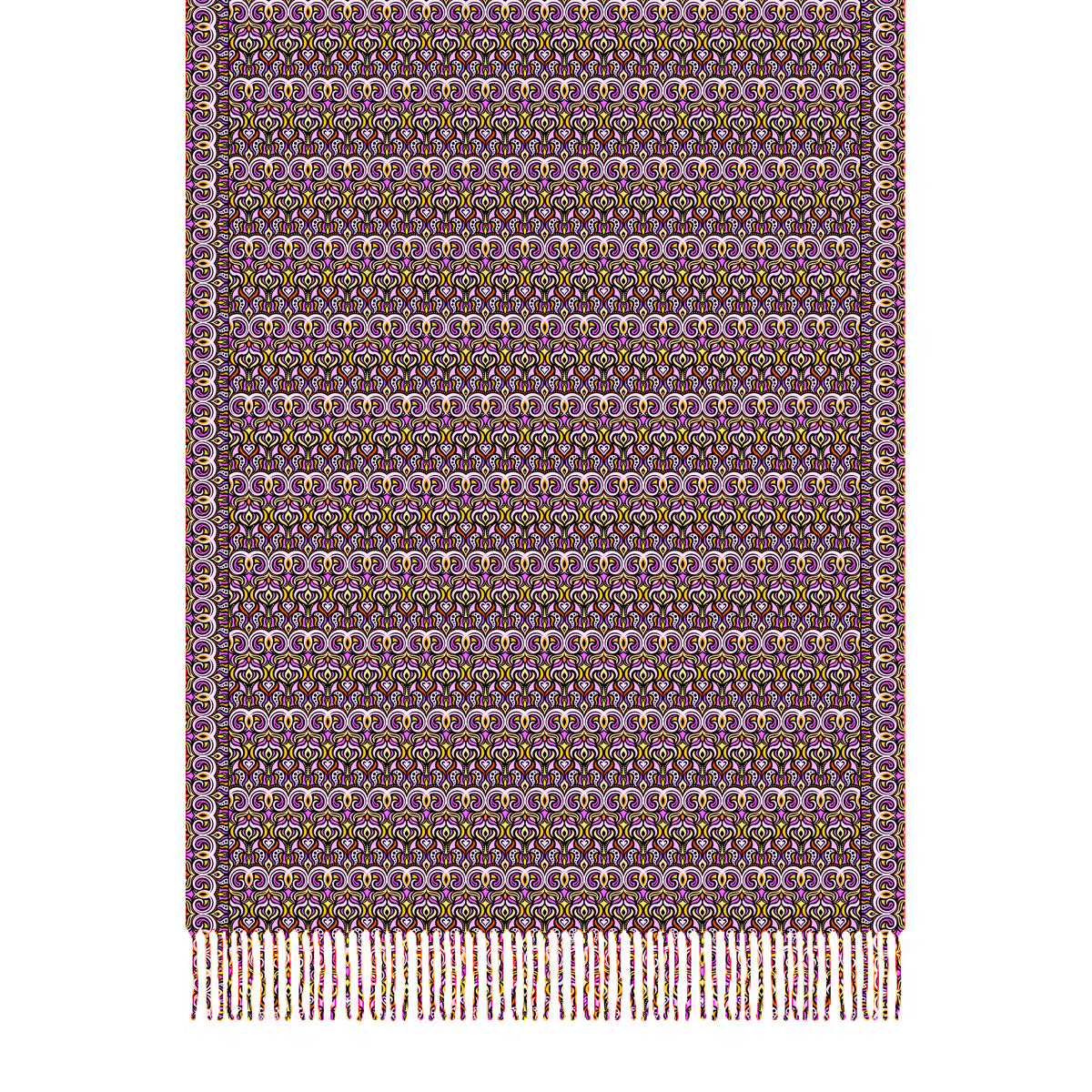 Pink - Yellow Abstract Doodle Scarf with Tassels