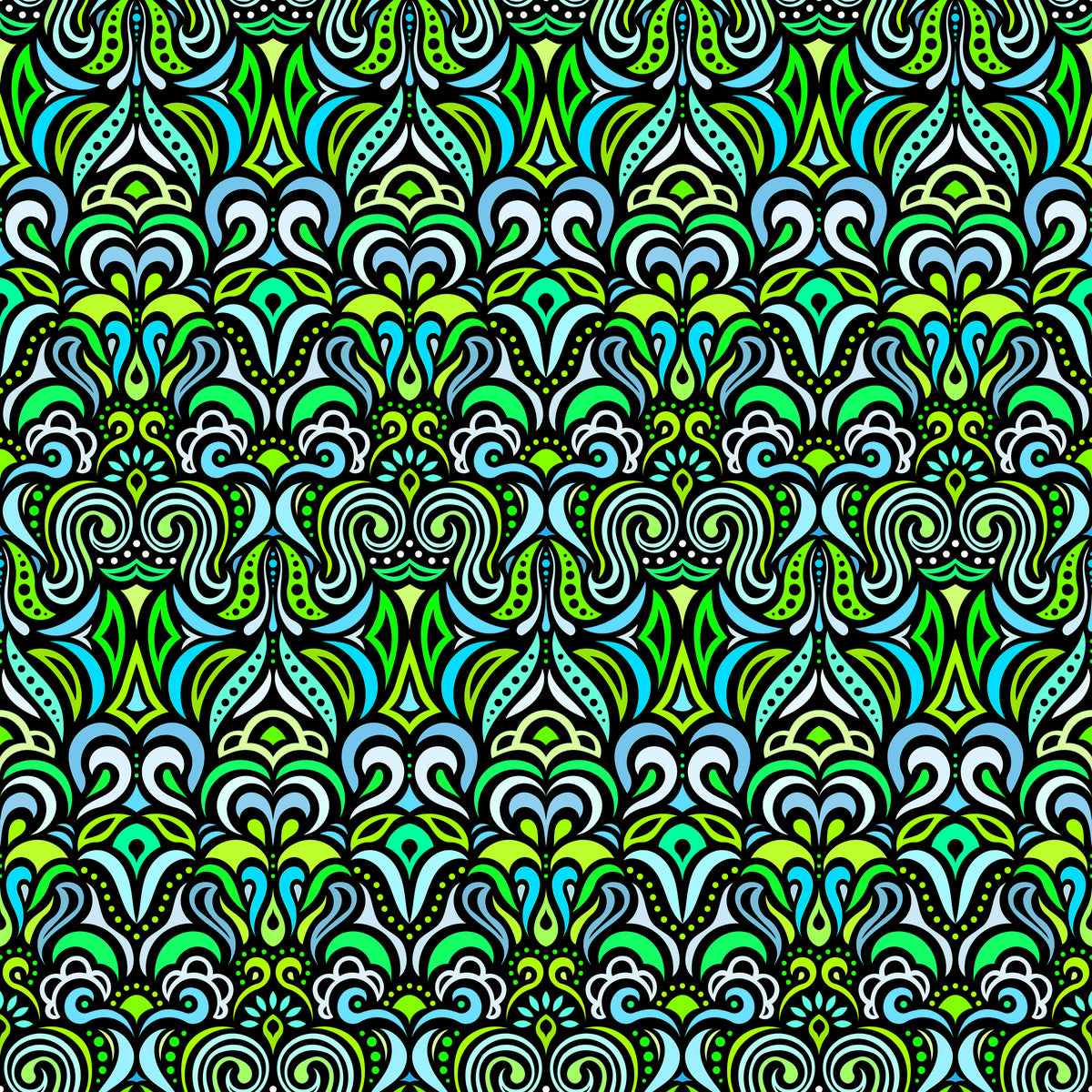 Green - Turquoise Abstract Doodle Fabric 1008.3