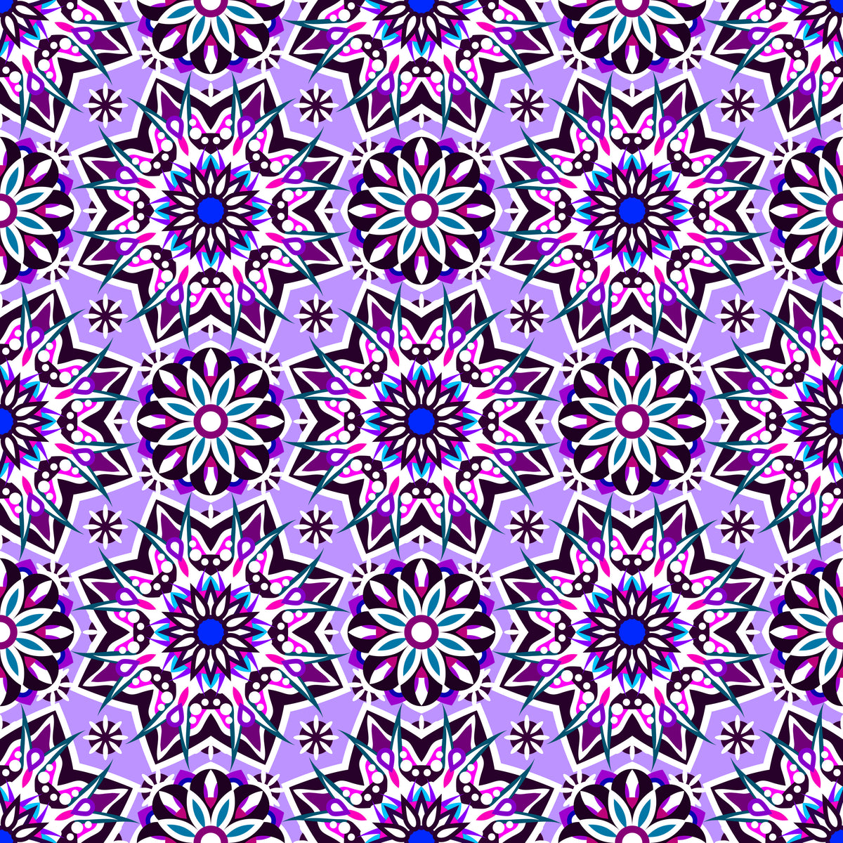 Purple - Blue - Pink Mandala Fabric - 122i