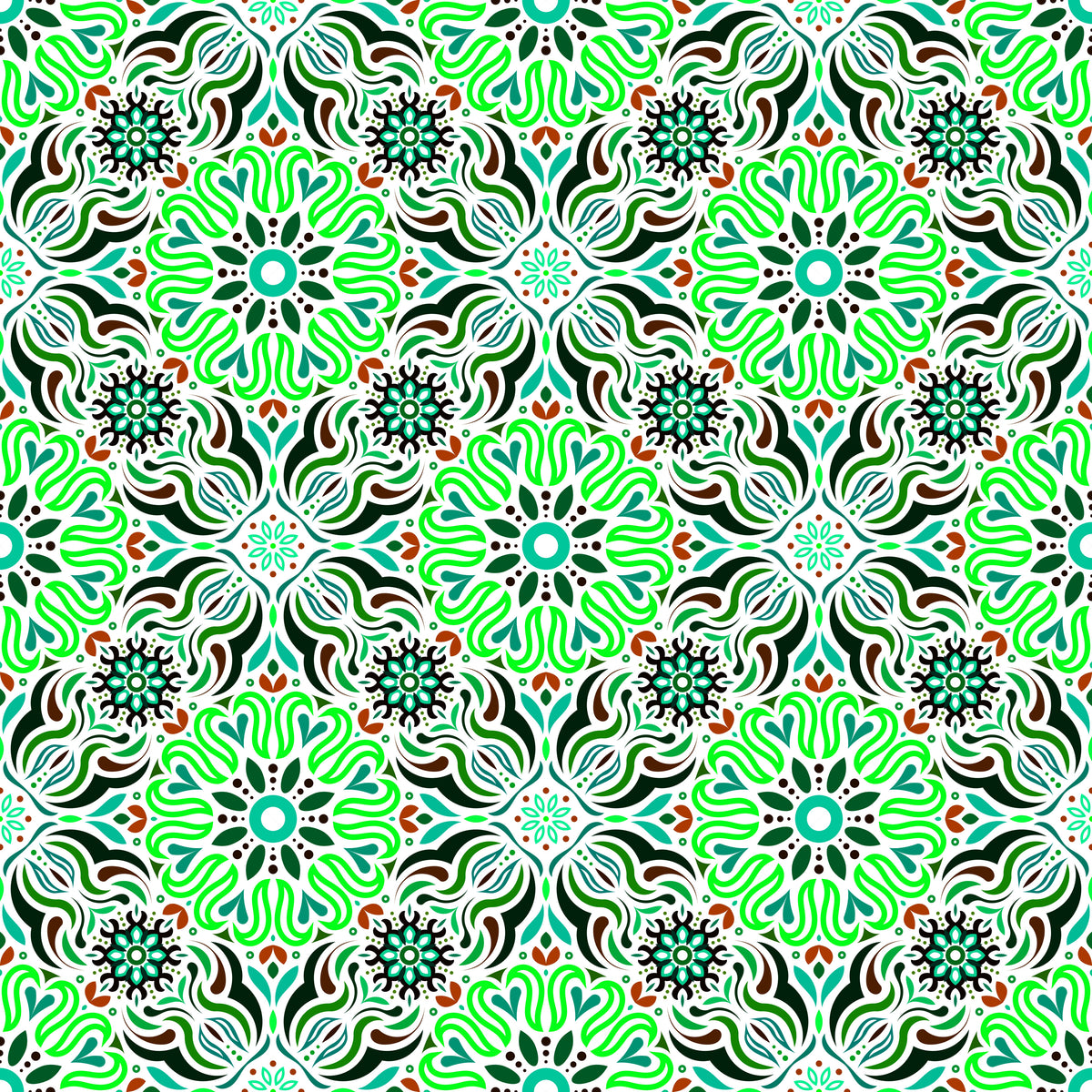 Green - Red - Turquoise Mandala Fabric 2009.2i