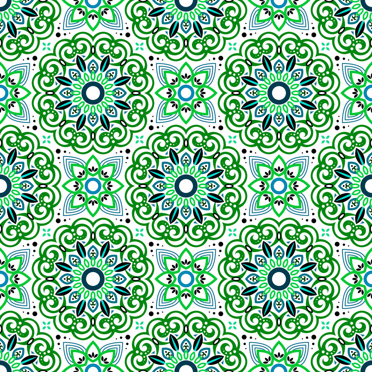Green - Blue Mandala Fabric - 149i