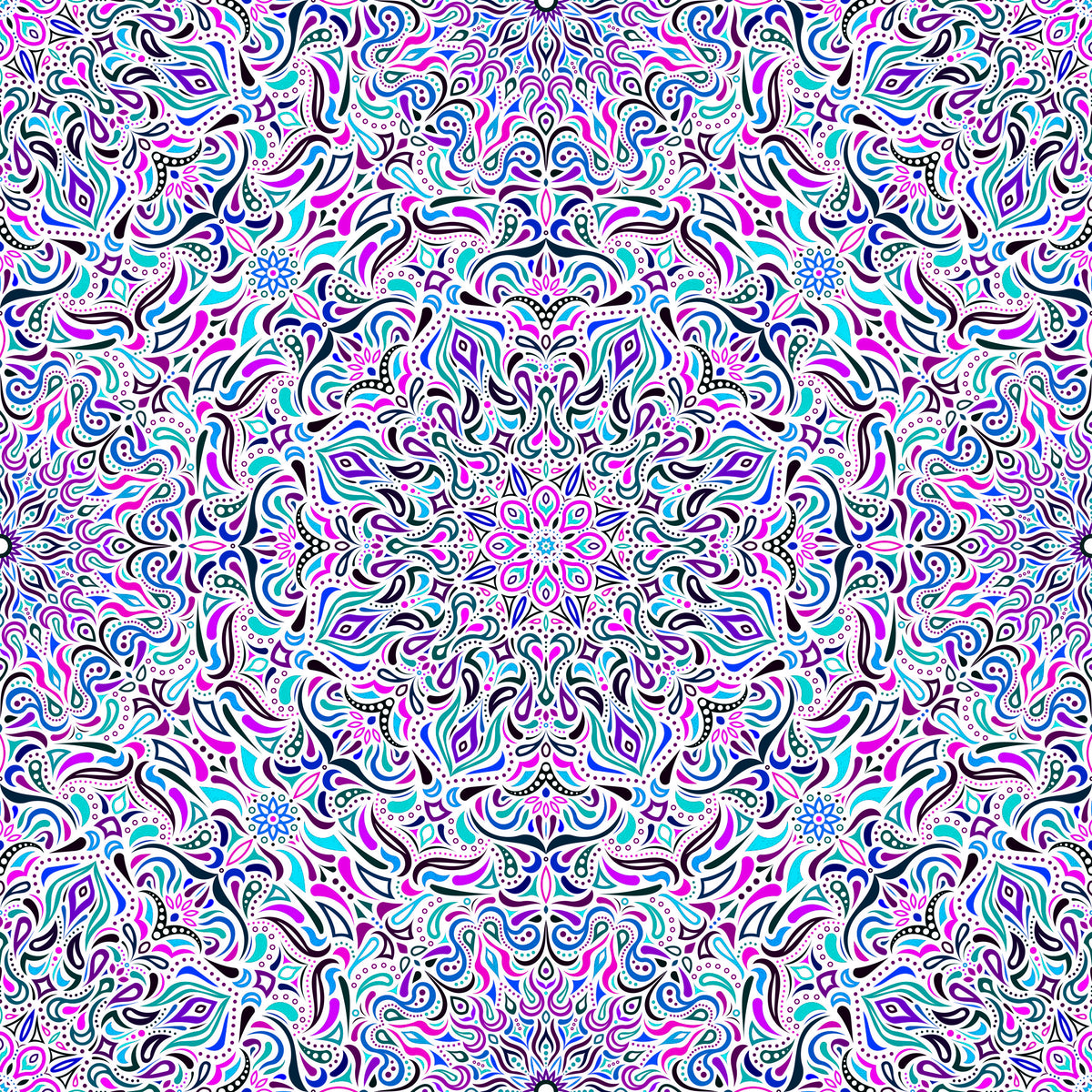 Turquoise - Blue - Purple Mandala Fabric 2008.1i