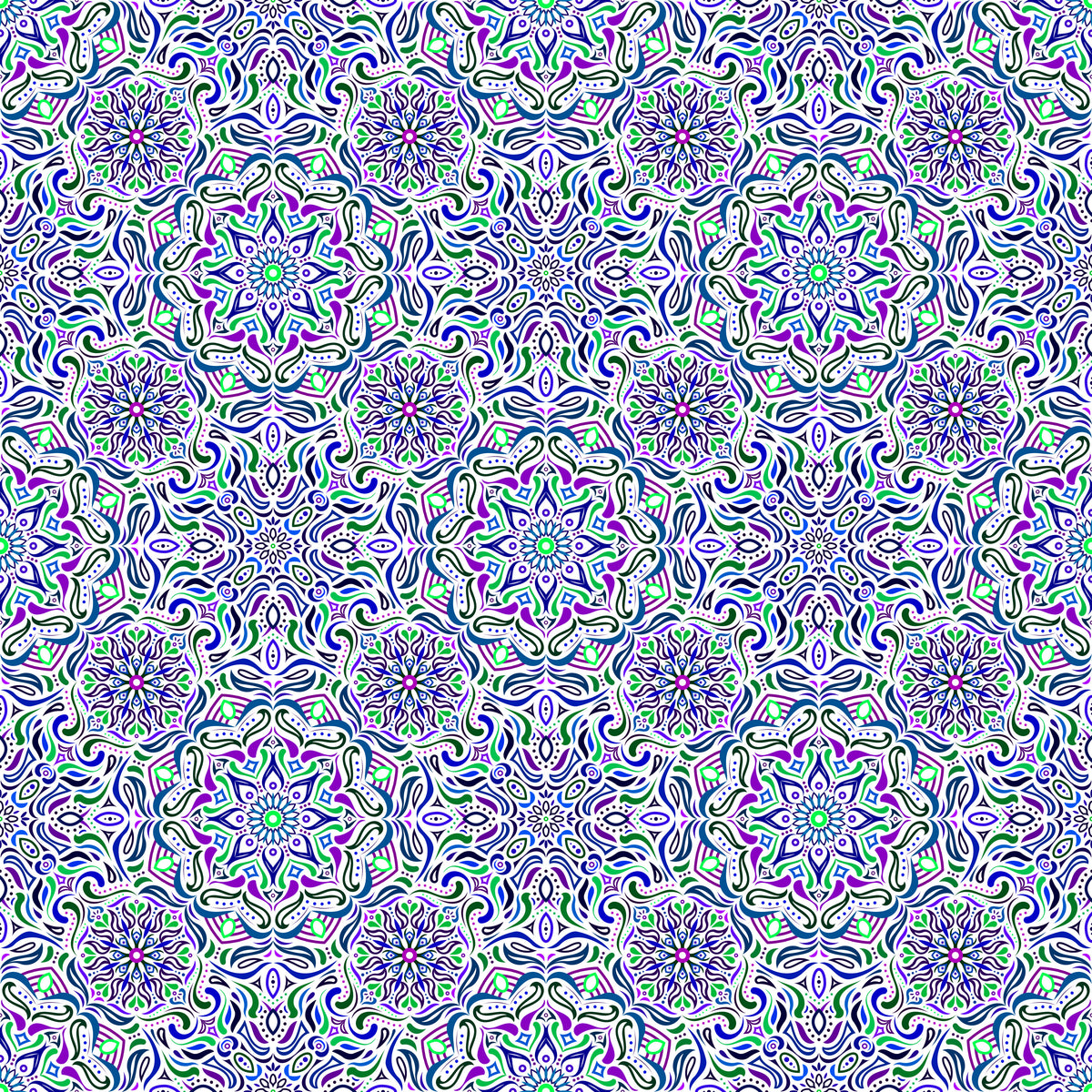 Green - Blue - Purple Mandala Fabric 2009.4i