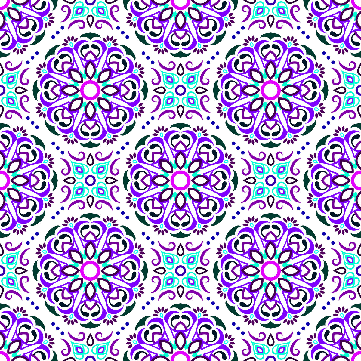 Purple - Turquoise Mandala Fabric - 160i