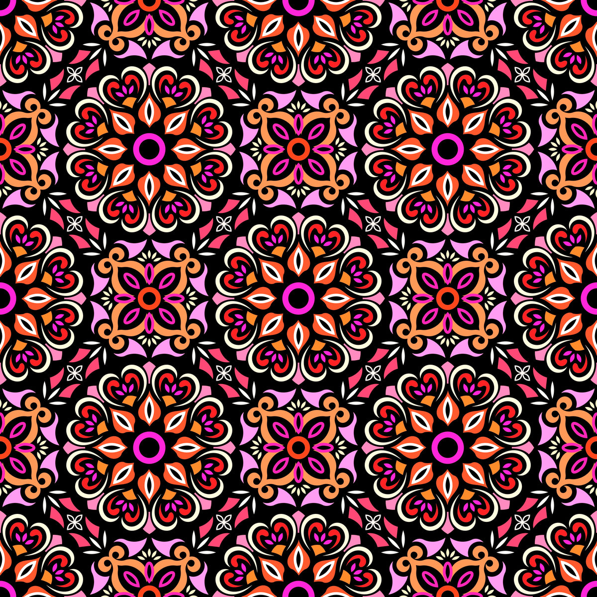 Orange - Red - Pink Mandala Fabric - 206