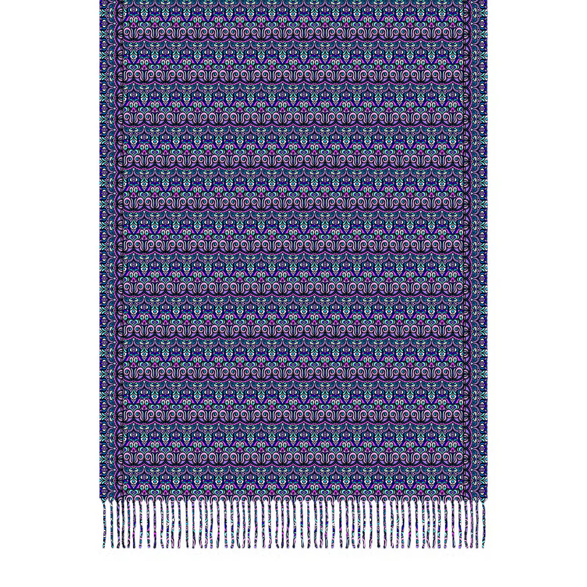 Purple - Pink - Blue Abstract Doodle Scarf with Tassels