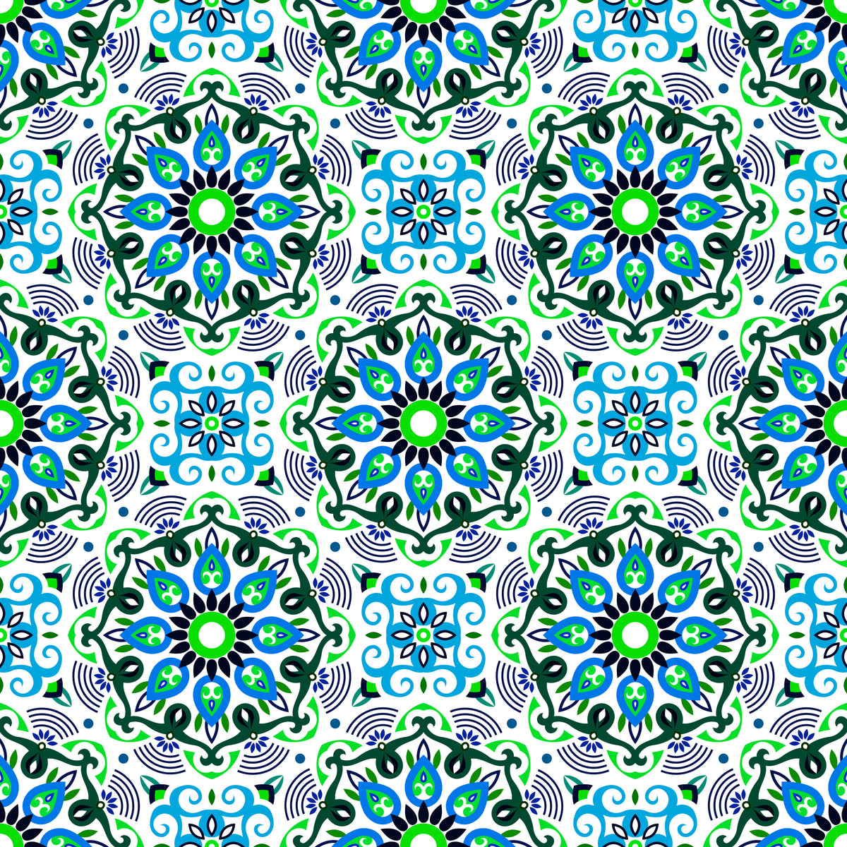 Blue - Green Mandala Fabric - 140i