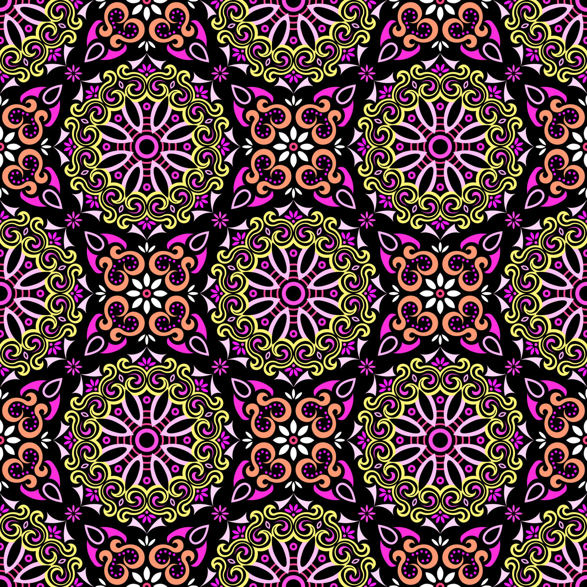 Yellow - Pink - Orange Mandala Fabric - 166
