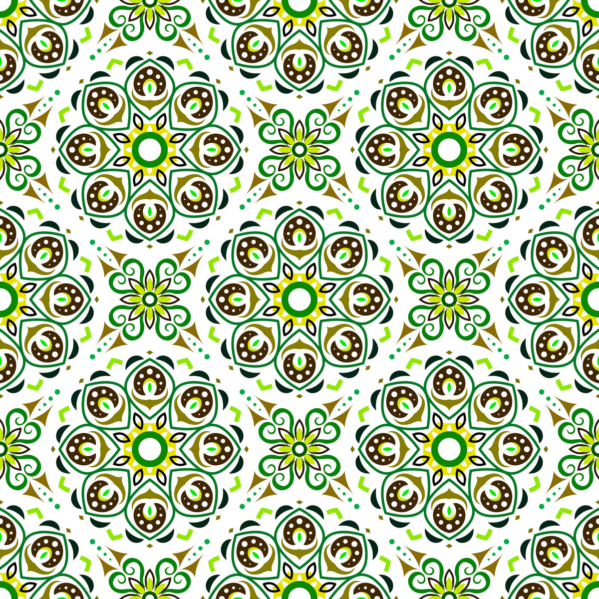 Green - Brown Mandala Fabric - 183i