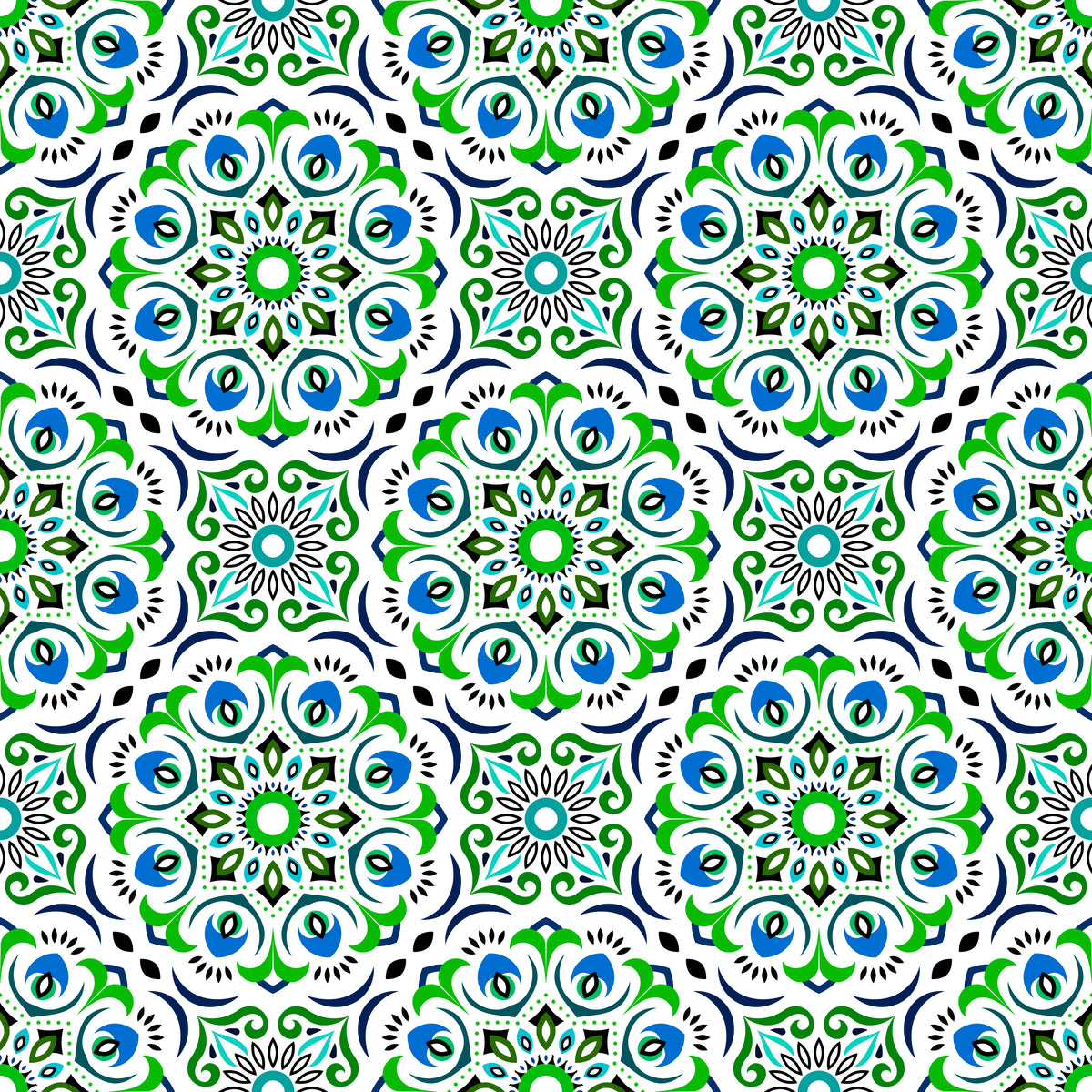 Green - Blue Mandala Fabric - 209i