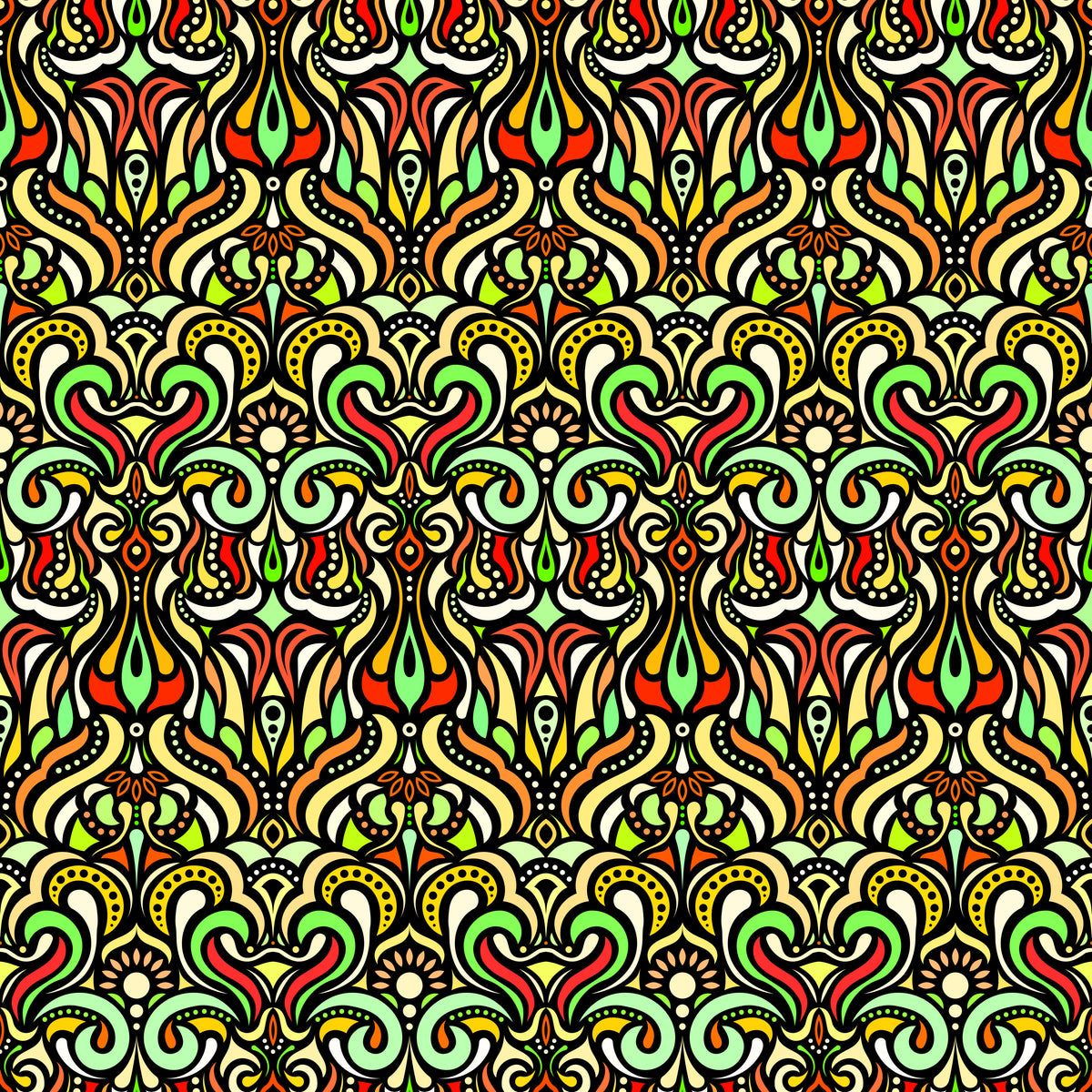 Green - Red - Yellow Abstract Doodle Fabric 1012