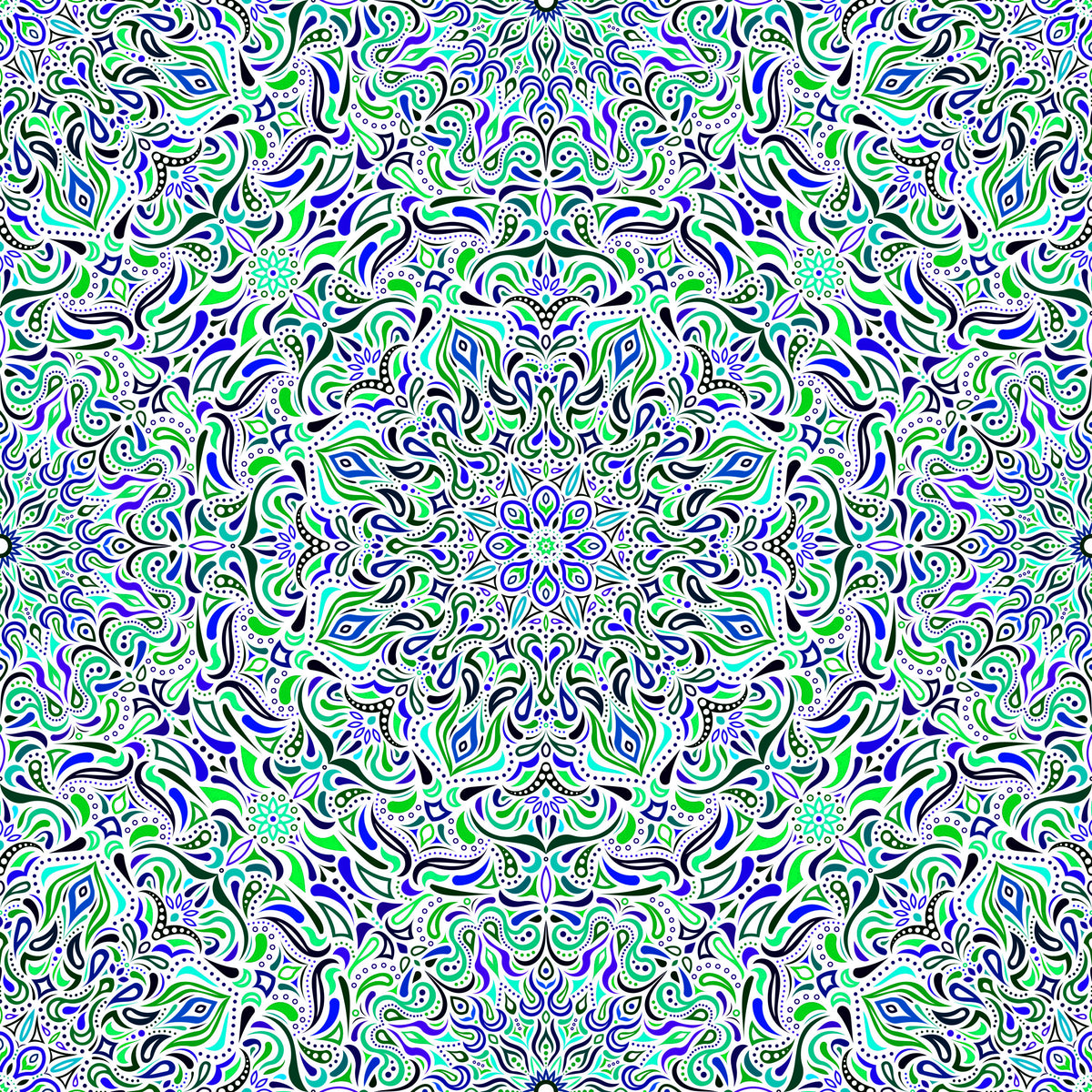 Green - Blue - Turquoise Mandala Fabric 2008.1i
