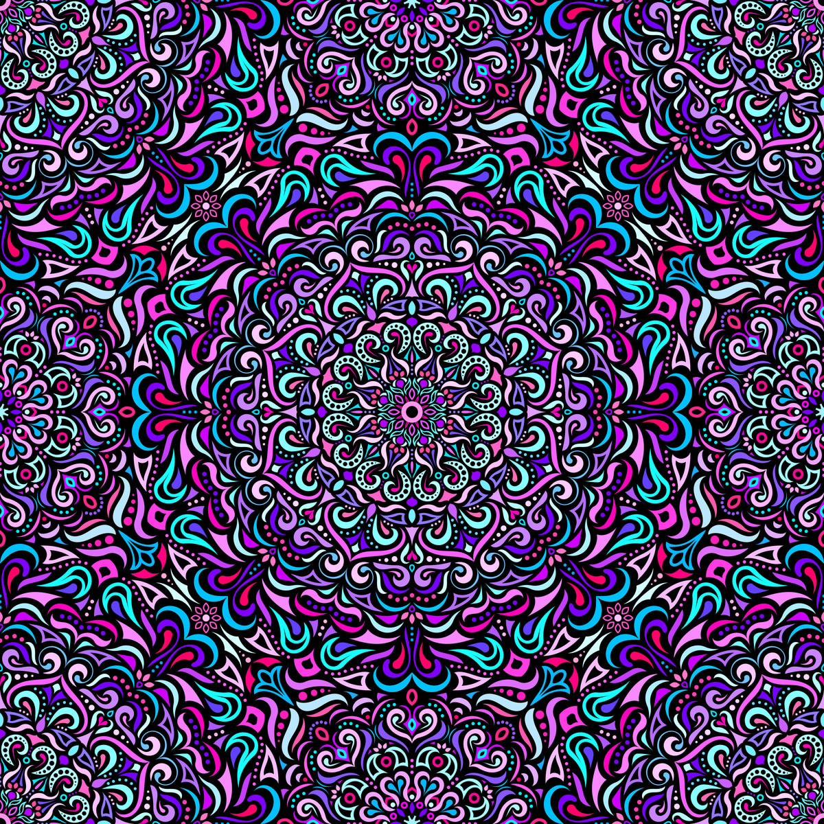 Purple - Turquoise - Pink Mandala Fabric 2005