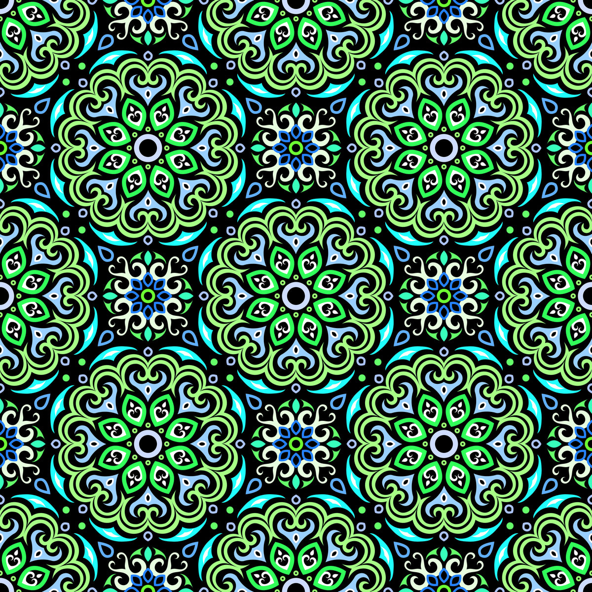 Green -  Turquoise - Blue Mandala Fabric - 155