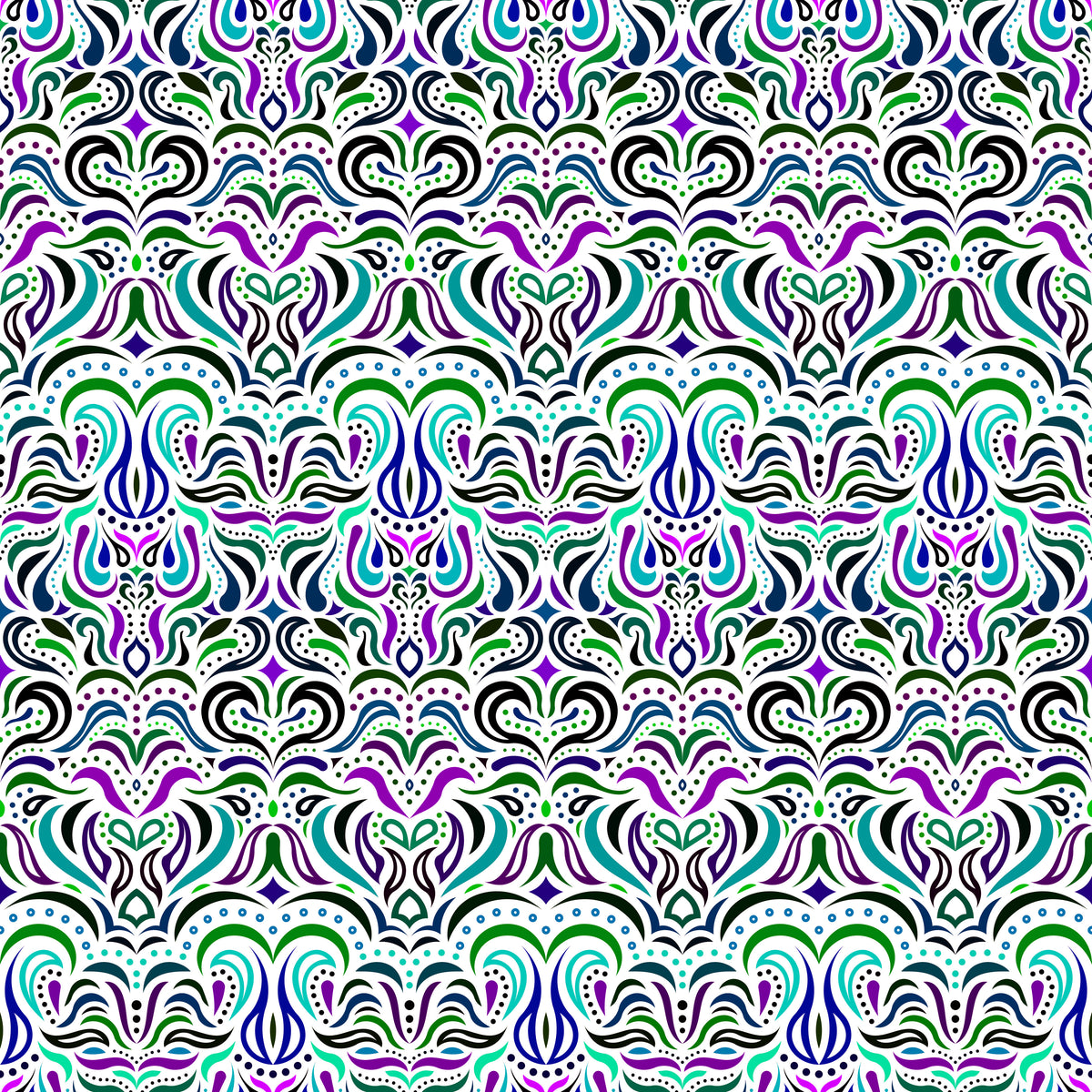 Green - Purple - Turquoise Abstract Doodle Fabric 1013.2i