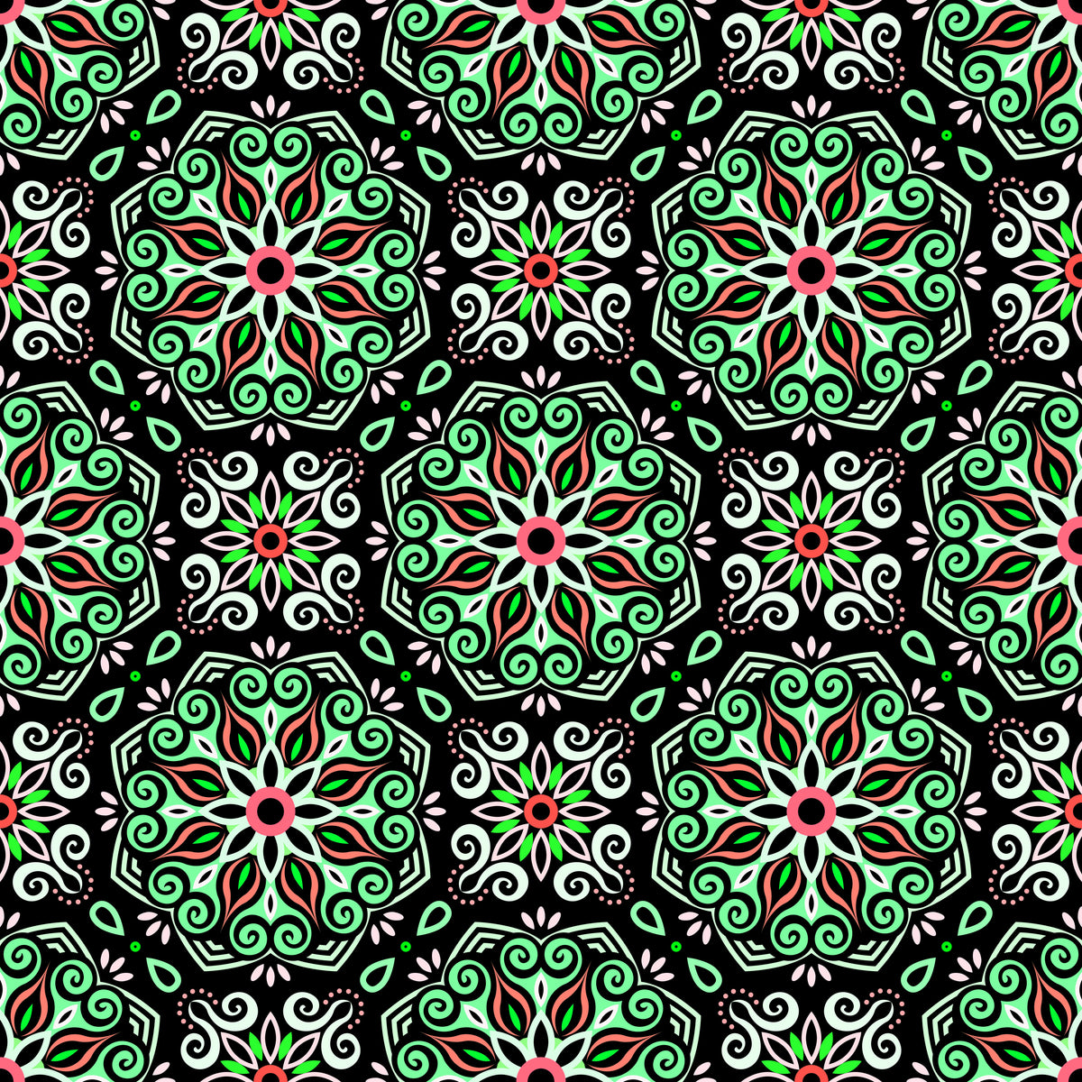 Green - Red Mandala Fabric - 203