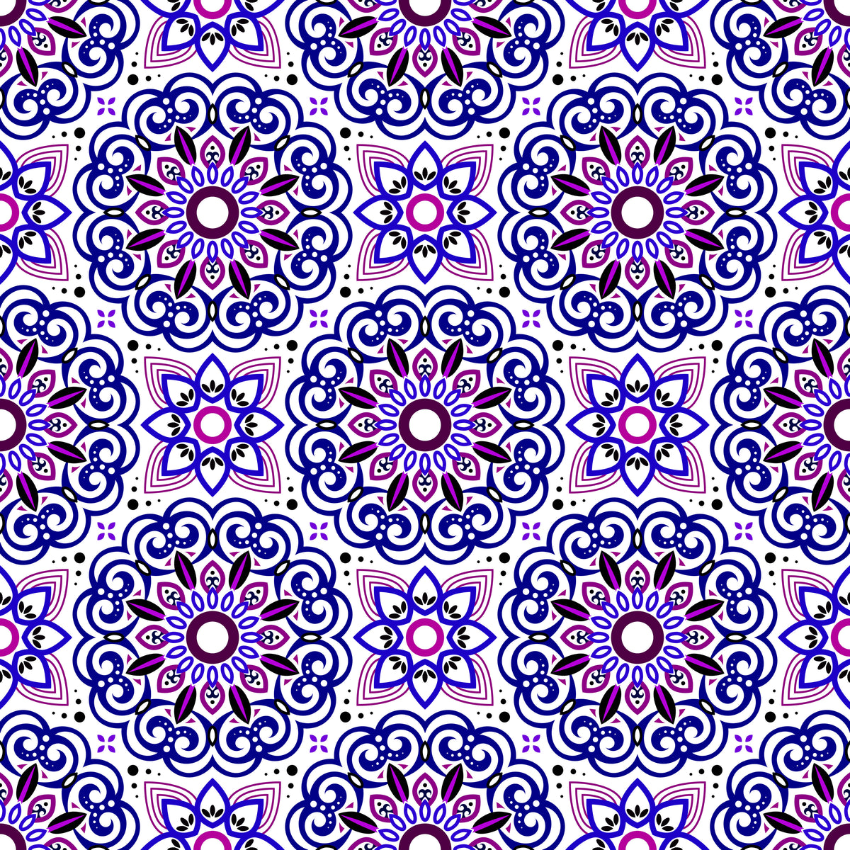 Blue - Purple Mandala Fabric - 149i