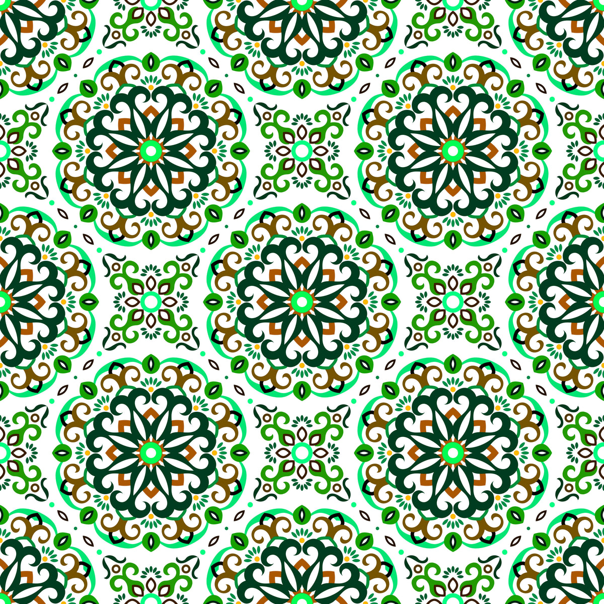 Green - Brown Mandala Fabric - 188i