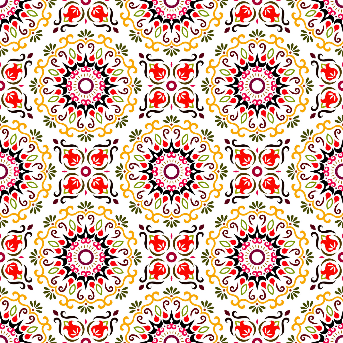 Orange - Red Mandala Fabric - 174i