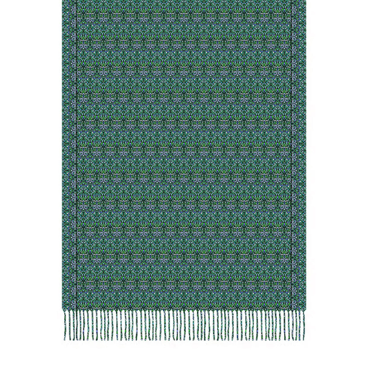 Turquoise - Green - Blue Abstract Doodle Scarf with Tassels