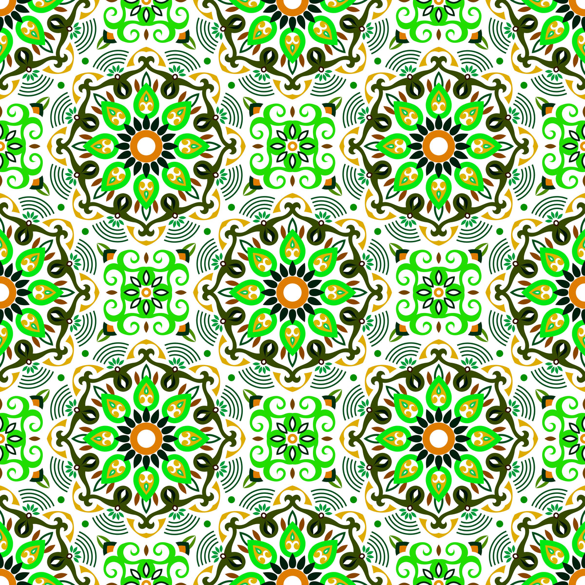 Green - Yellow - Orange Mandala Fabric - 140i