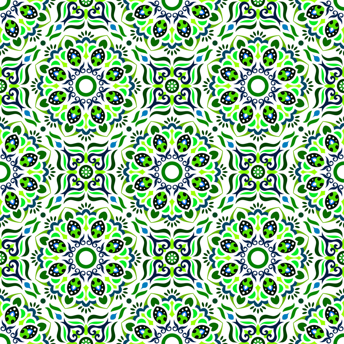 Green - Blue Mandala Fabric - 186i