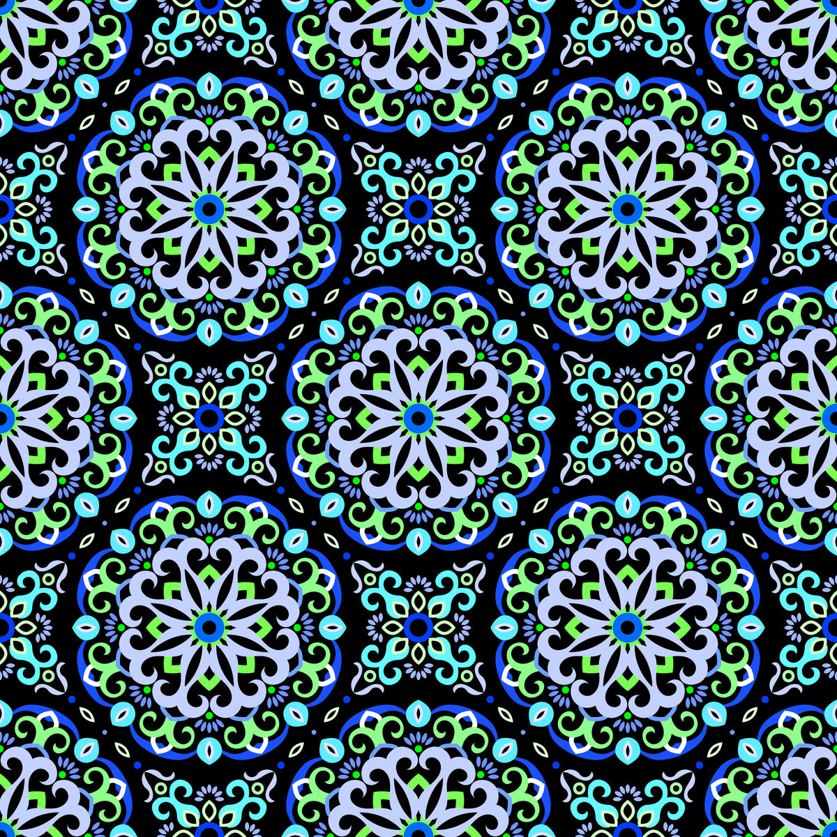 Turquoise - Blue - Green Mandala Fabric - 188