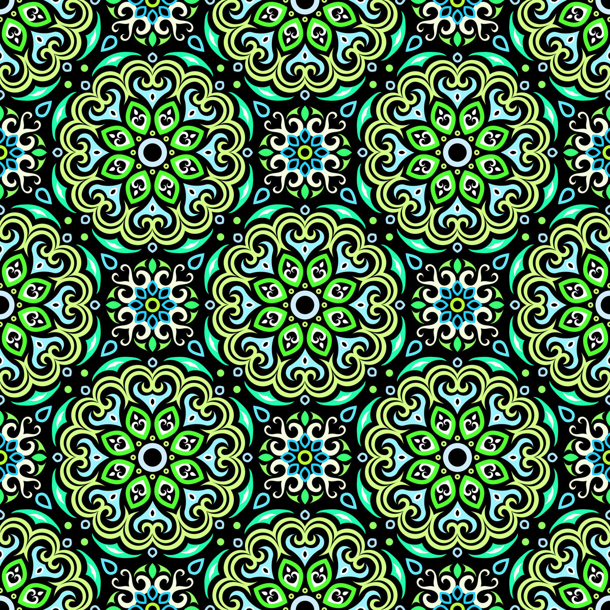 Green - Turquoise - Blue Mandala Fabric - 155