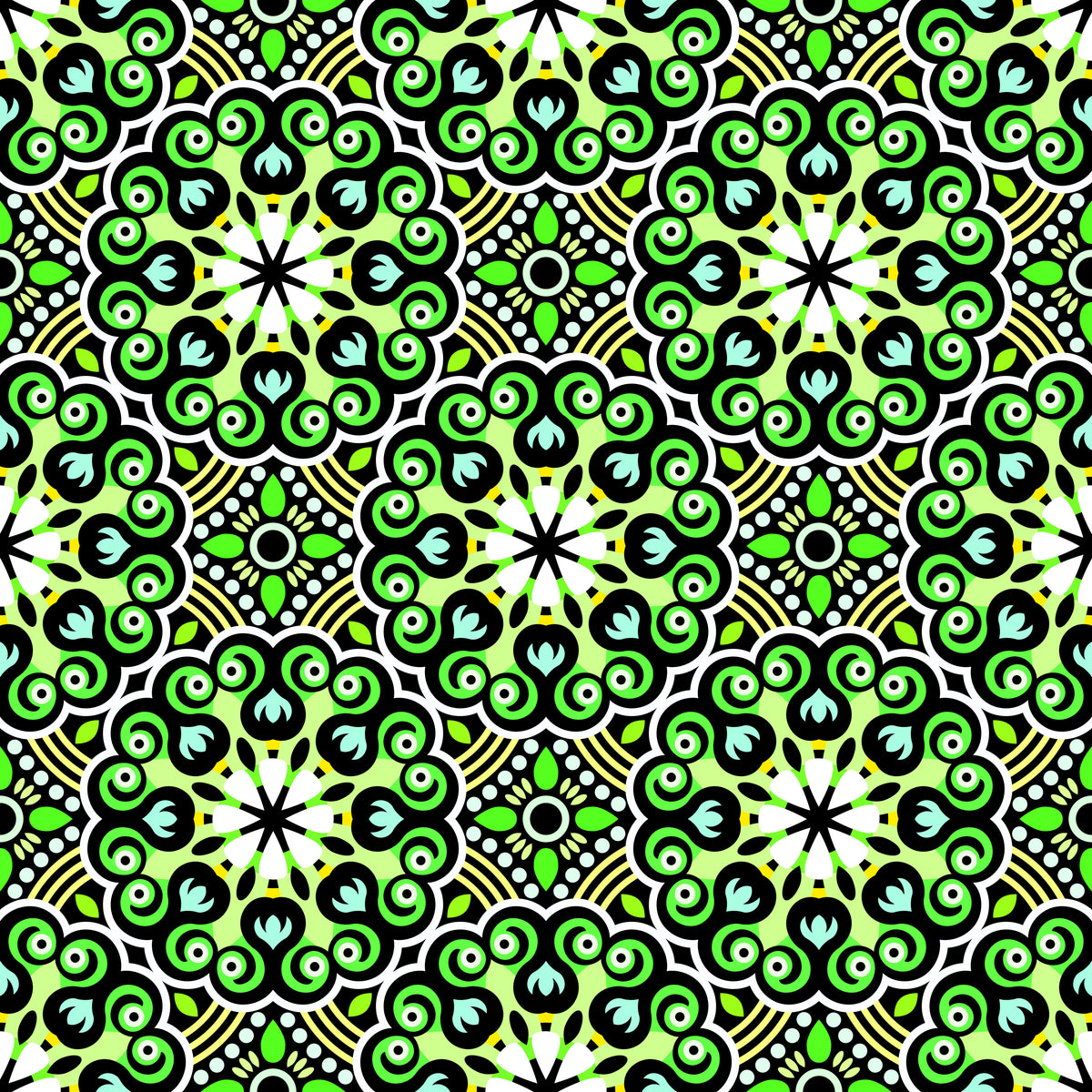 Green - Turquoise - Yellow Mandala Fabric - 132