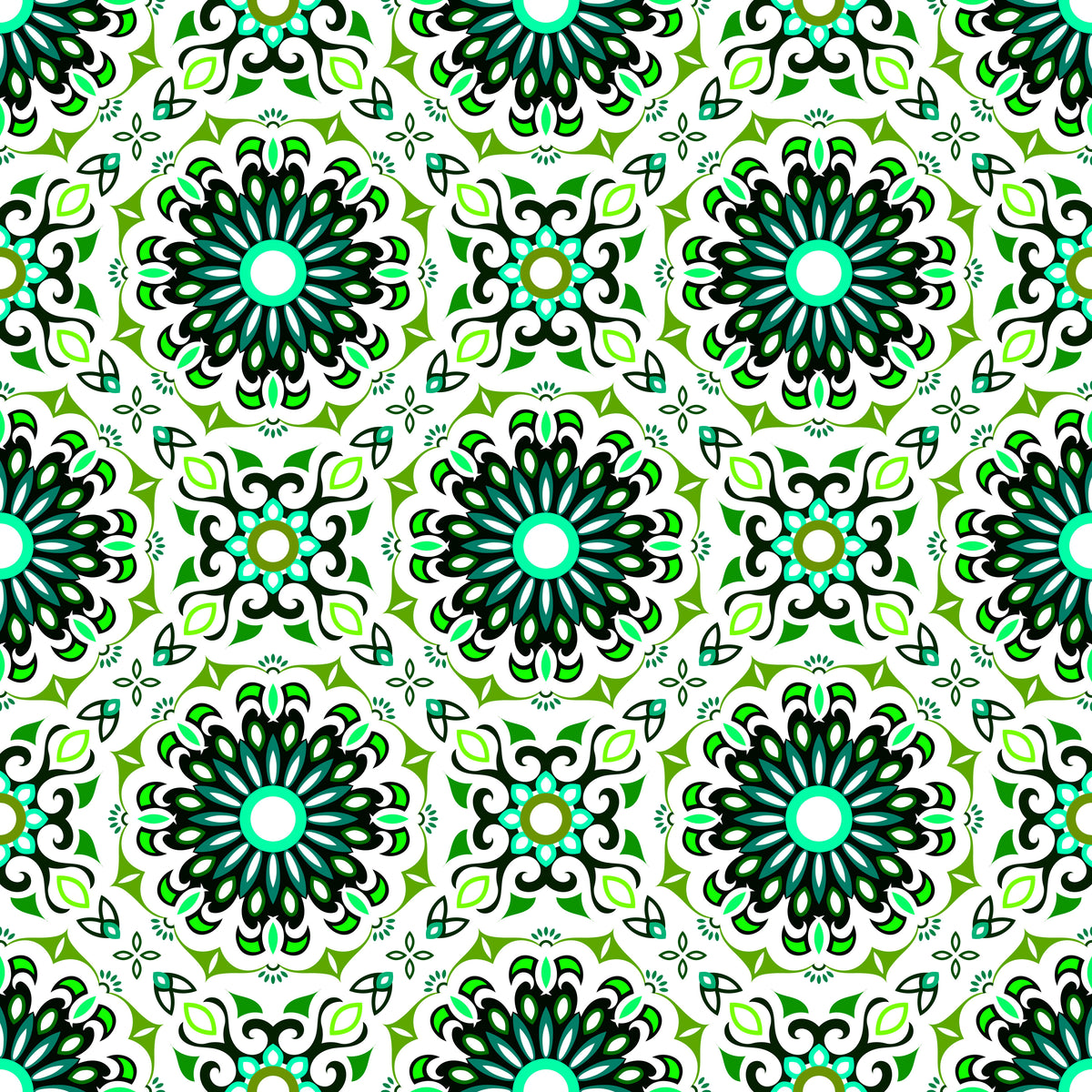Green - Turquoise Mandala Fabric - 198i