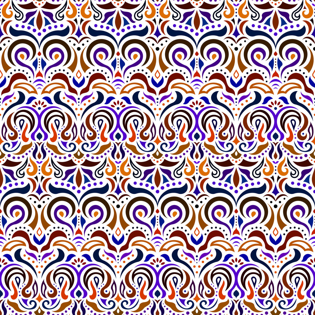 Brown - Blue - Orange Abstract Doodle Fabric 1007i