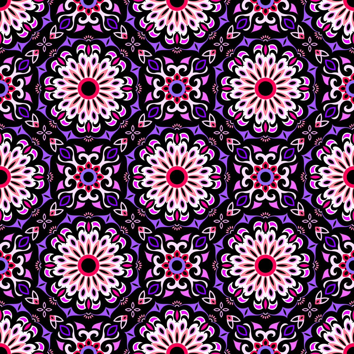 Purple - Red - Pink Mandala Fabric - 198