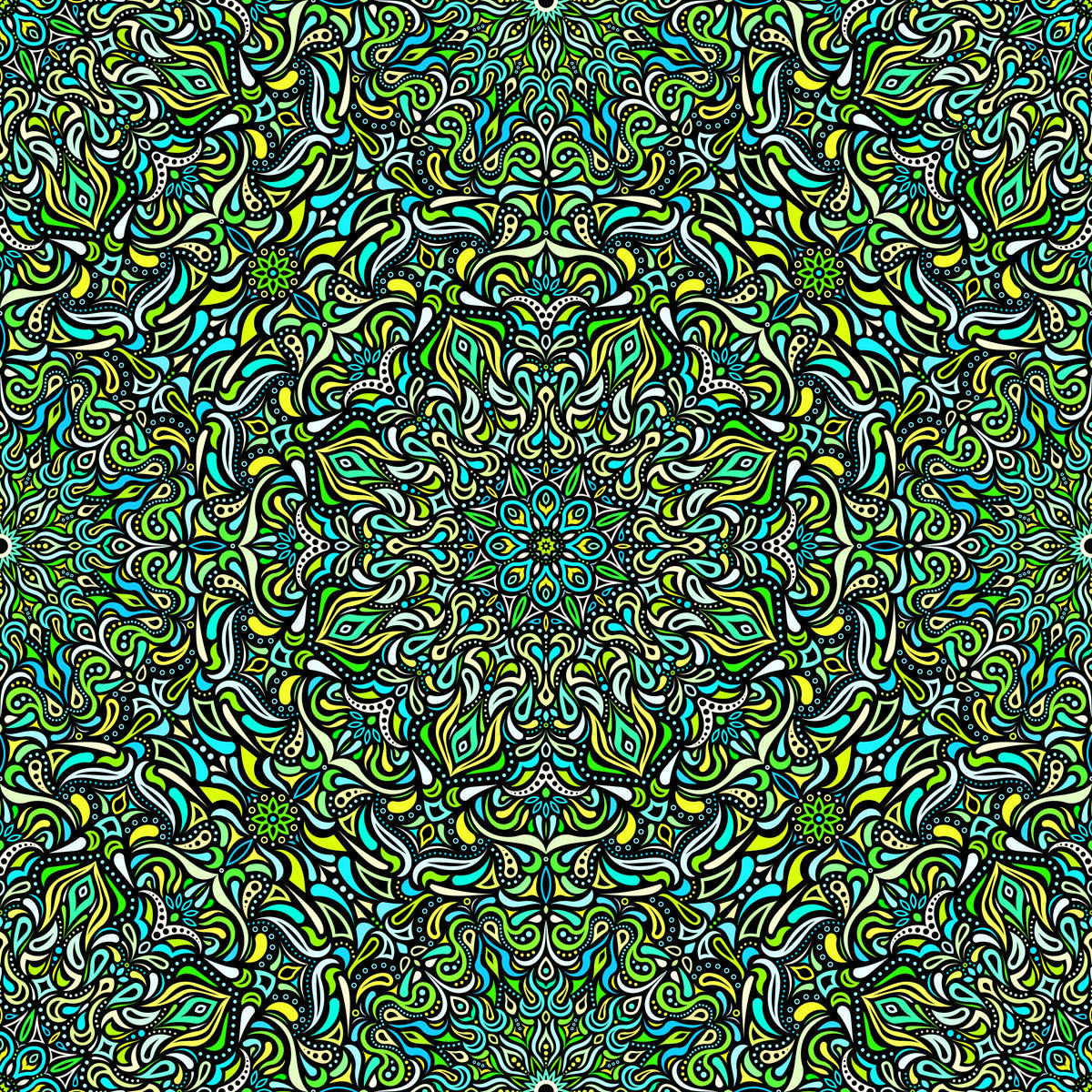 Green - Yellow - Turquoise Mandala Fabric 2008.1