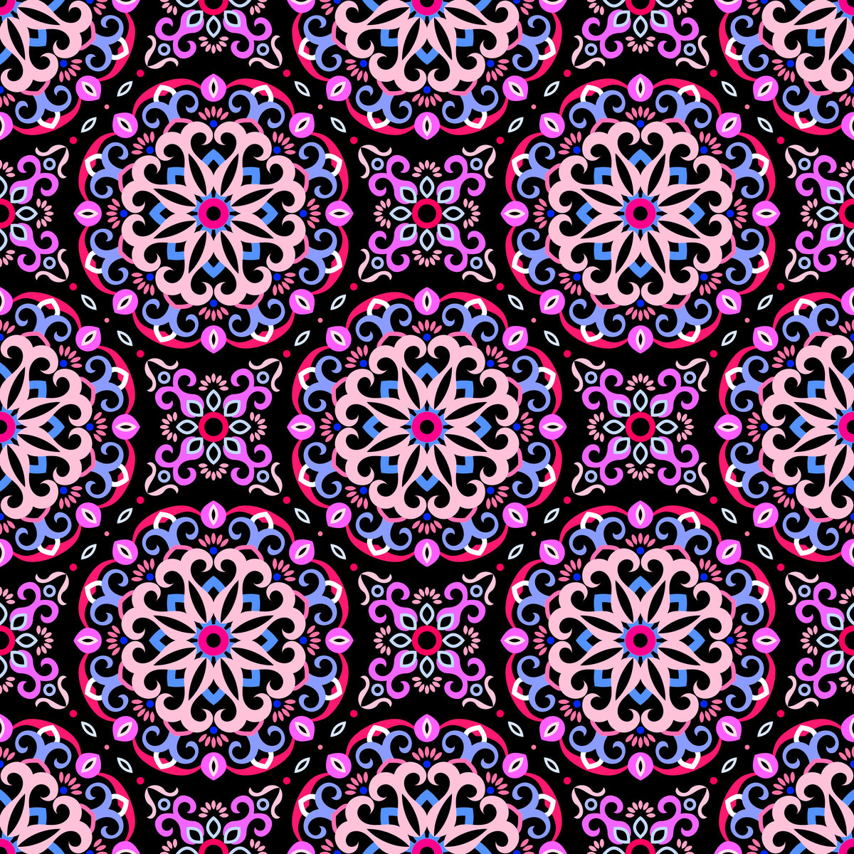 Pink - Blue - Red Mandala Fabric - 188