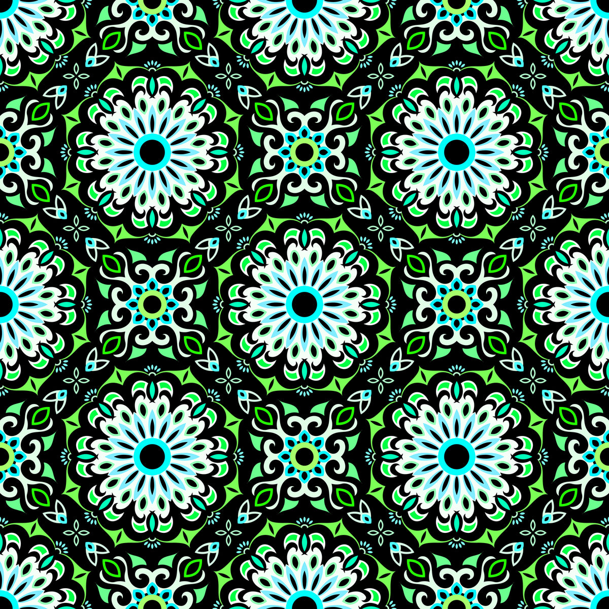 Green - Turquoise Mandala Fabric - 198