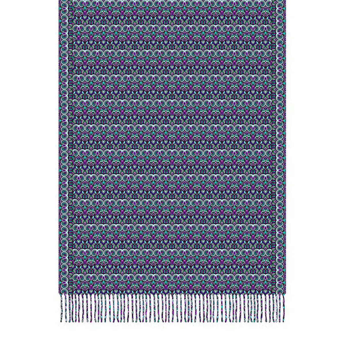 Turquoise - Purple - Pink Abstract Doodle Scarf with Tassels
