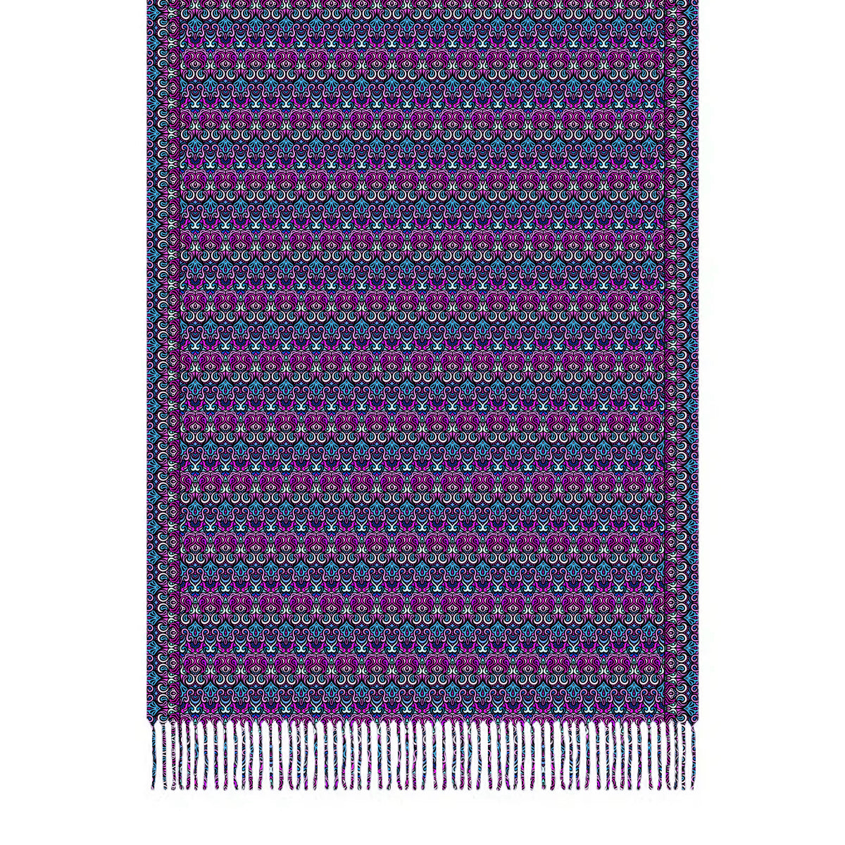 Pink - Blue Abstract Doodle Scarf with Tassels