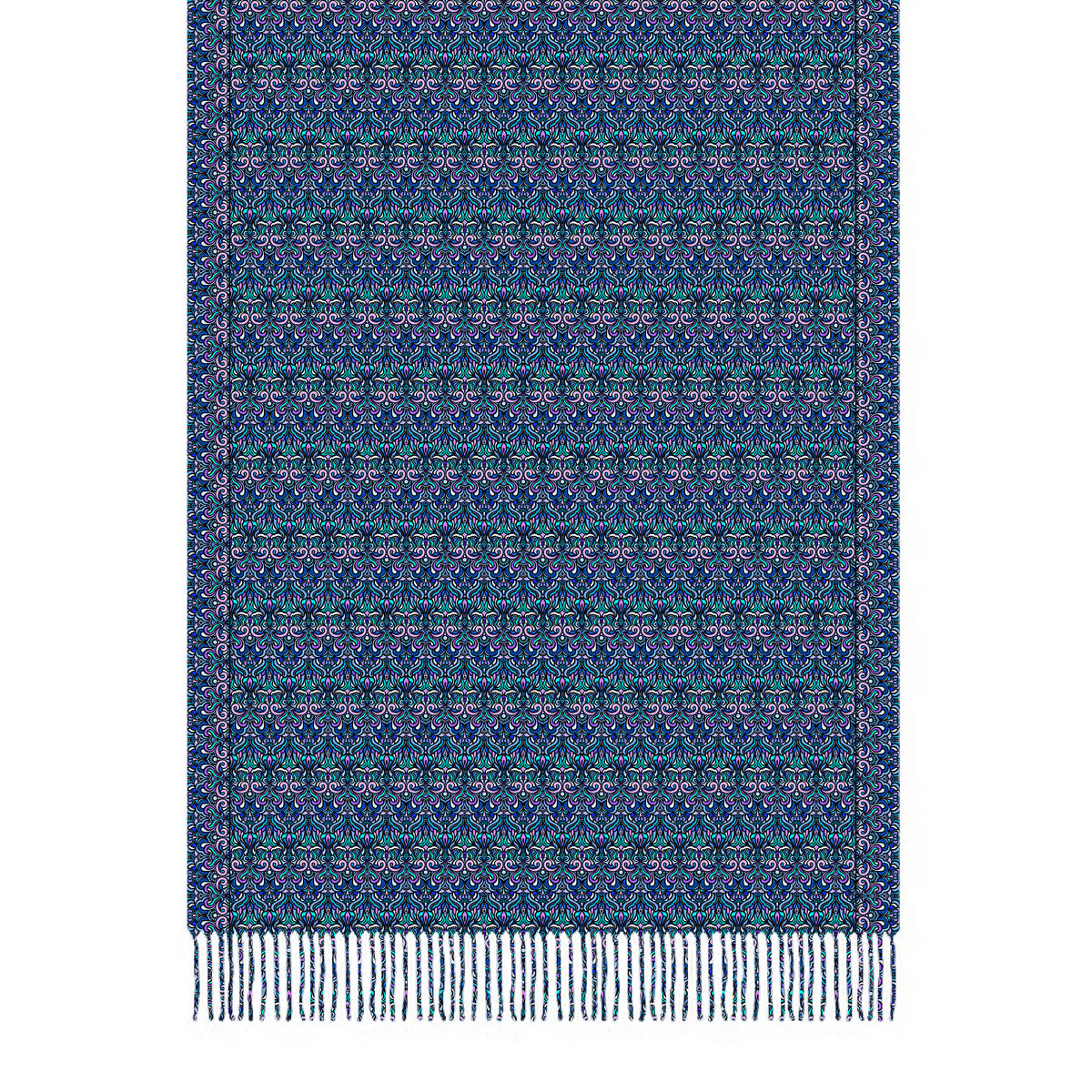 Blue - Purple Abstract Doodle Scarf with Tassels