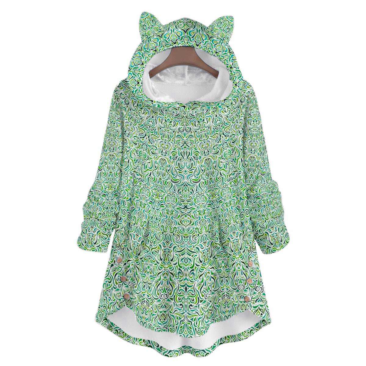 Green - Turquoise Fuzzy Fleece Hoodie with Cat Ears