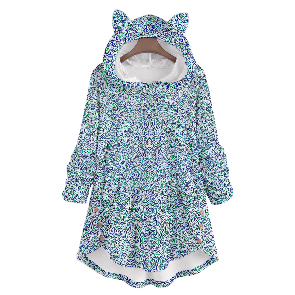 Turquoise - Blue Fuzzy Fleece Hoodie with Cat Ears