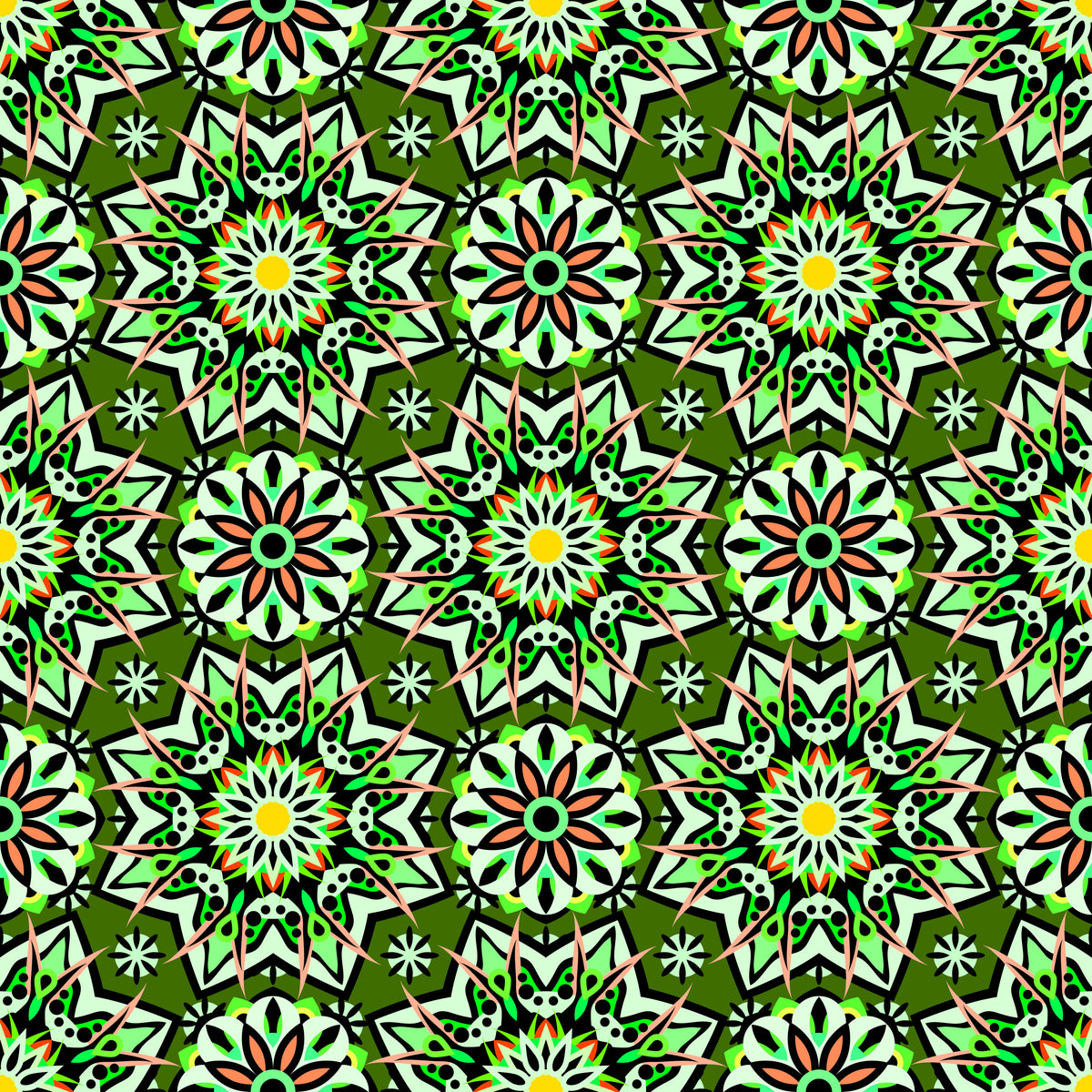 Green - Orange - Yellow Mandala Fabric - 122