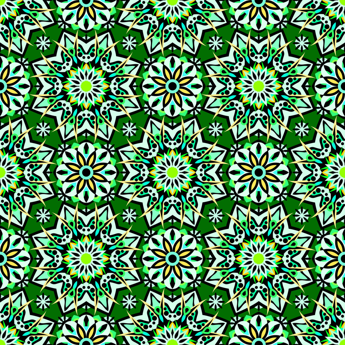 Green - Yellow - Turquoise Mandala Fabric - 122