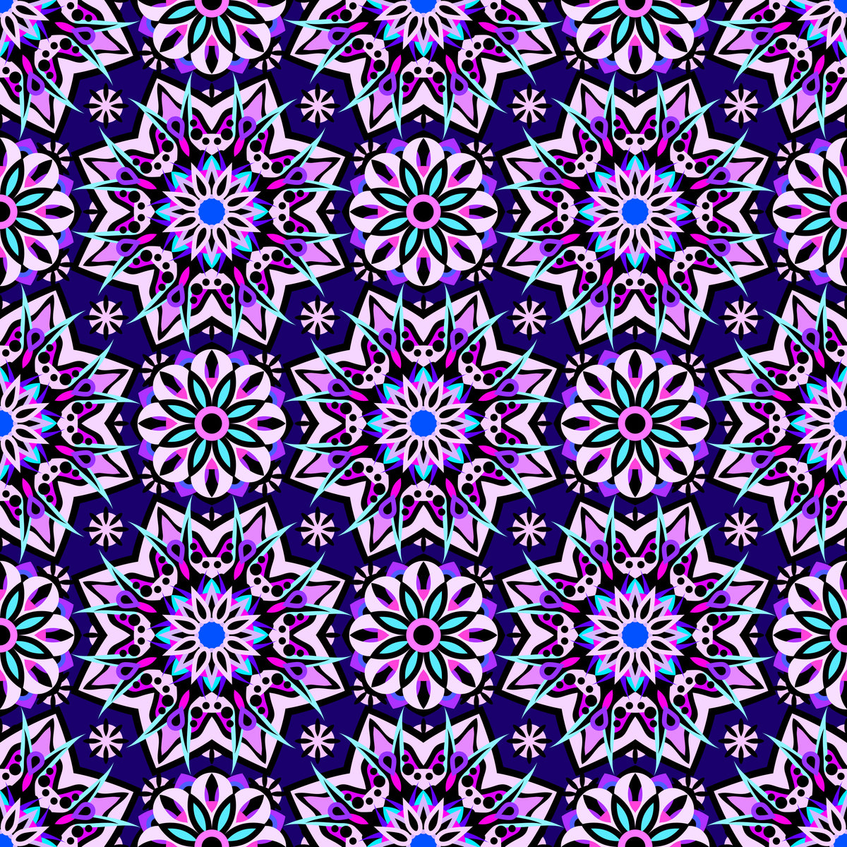 Blue - Purple - Turquoise - Pink Mandala Fabric - 122