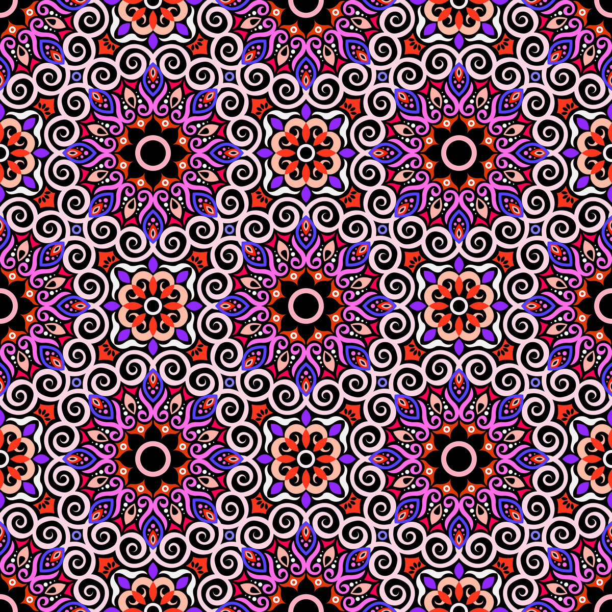 Red - Purple - Pink Mandala Fabric - 125
