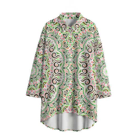 Green - Coral - Brown Chiffon Shirt