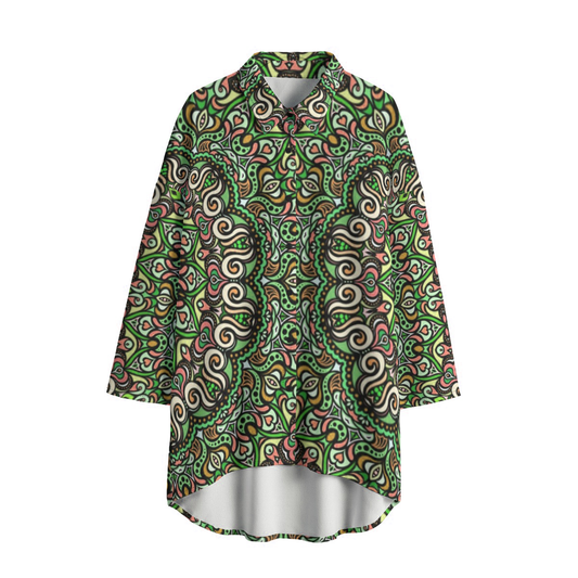 Green - Orange - Coral Chiffon Shirt