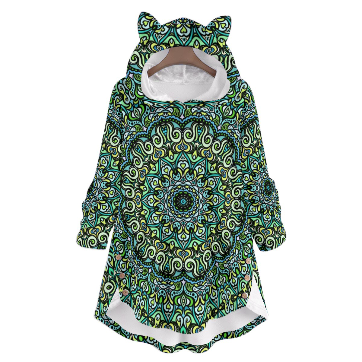 Green - Turquoise - Blue Fuzzy Fleece Hoodie with Cat Ears